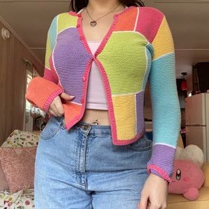 Vintage Pastel Colorblock Knit Cardigan